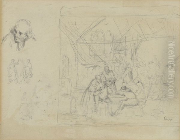 Schets naar oude meester en figuren (recto) - view 1