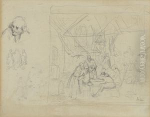 Schets naar oude meester en figuren (recto) by James Ensor