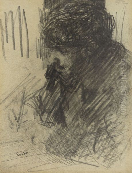 Portret van Dario de Regoyos schrijvende - view 1