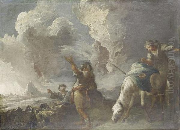 Shepherds And Their Flock Before An Open Landscape - view 1