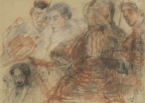 Zelfportret en figuren - Ensor en zijn familie by James Ensor