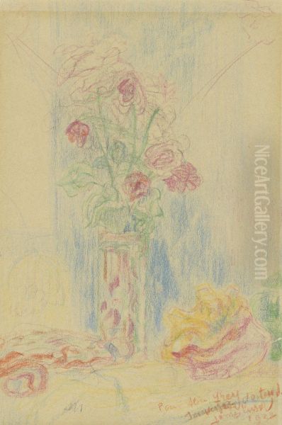Vaas met bloemen en schelp - view 1