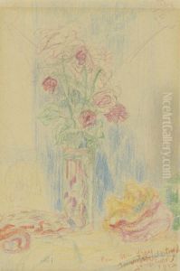 Vaas met bloemen en schelp by James Ensor