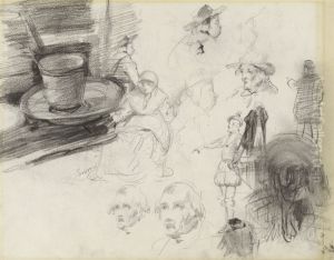 Kop, schoteltje en figuren (recto)