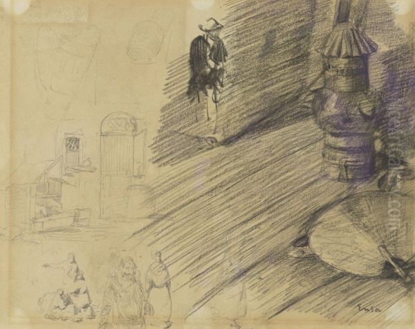 Waaier, lamp en figuren (recto) - view 1