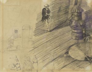 Waaier, lamp en figuren (recto)