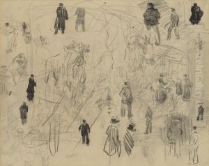 Schetsen van figuren en paarden (recto)