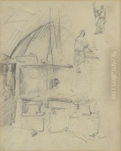Smidse met twee figuren (recto)
