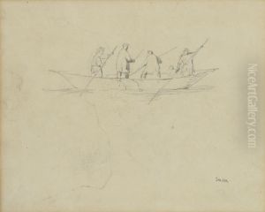 Vijf personages in een boot (verso)