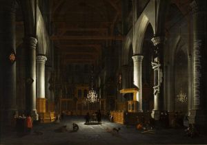 Church interior by candlelight