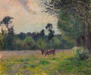 Cows on a Meadow, Sunset by Camille Pissarro