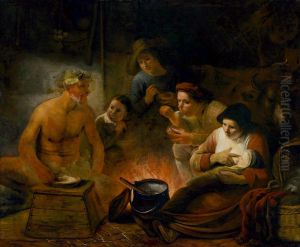 Satyr among peasants (Aesop, Fables, J. de La Fontaine, V, 7)