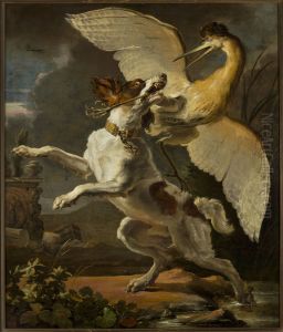 Dog fighting a heron by Abraham Danielsz. Hondius