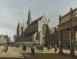 The Market Place and the Grote Kerk at Haarlem by Gerrit Adriaenszoon Berckheyde