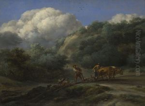 A Man and a Youth ploughing with Oxen by Nicolaes Pieterszoon Berchem