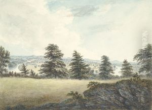 View of the Severn & Isle of Up Rossal and distant view of Shrewsbury