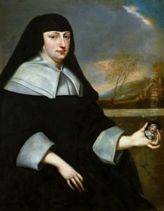 Portrait of a widow with a miniature in her hand (Maria Felice Orsini 1600-1666)? by Henri and Charles Beaubrun