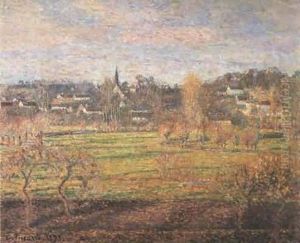 February-Sunrise-Bagincourt by Camille Pissarro