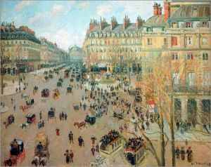 Place du Theatre-Francais and Avenue de l'Opera, Winter Effect of Sunlight by Camille Pissarro
