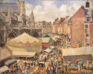 Fair in Dieppe, Sunny Morning by Camille Pissarro