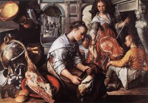Christus in het huis van Martha en Maria by Joachim Beuckelaer