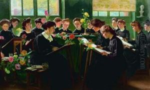 Assemblee De Jeunes Filles Dans Une Ecole De Dessin by Georges Castex