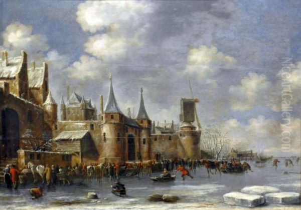 Skaters outside city walls. - view 1