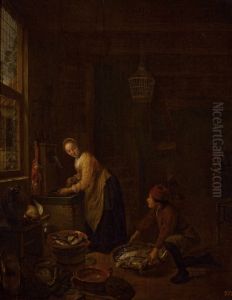 A Kitchen. by Hendrik Martenszoon Sorgh