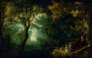 Park landscape with a company returning from the hunt Park landscape with a company returning from the hunt