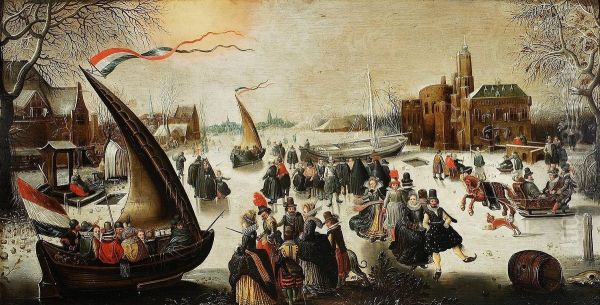 Winter Landscape with Skaters and Ice-Sailing - view 1