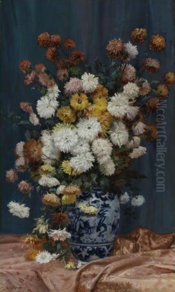 Mums In A Porcelain Vase - view 1