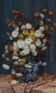 Mums In A Porcelain Vase by Adolphe L. Degrange Castex-Degrange