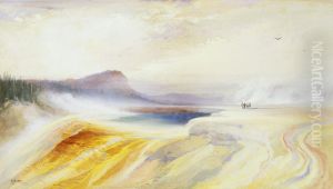 Great Blue Spring of the Lower Geyser Basin, Firehole River, Yellowstone by Thomas Moran