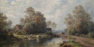 Sommerliche Flusslandschaft an einem Bauerngehoft. by Paul Weber