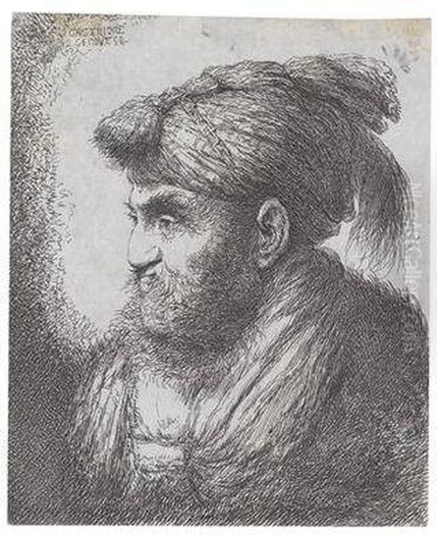Portrat Eines Mannes Mit Bart Und Turban Im Profil Nach Links - view 1