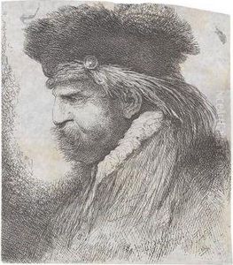 Portrat Eines Bartigen Mannes Mit Pelzmutze Im Profil Nach Links by Giovanni Benedetto Castiglione