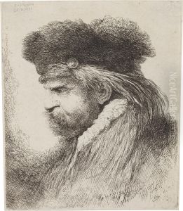 Man With A Bushy Moustache In A Fur Hat by Giovanni Benedetto Castiglione