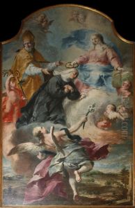 Coronation of Blessed Giuliana afore Saint Ambrose. by Biagio Bellotti