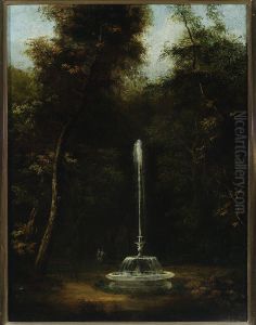 View of the Lazienki Park with a fountain II by Kazimierz Wojniakowski