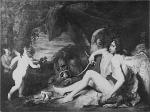 Allegorie op de macht van de liefde: Amor met de gebreidelde leeuw by Thomas Willeboirts Bosschaert