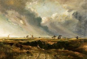 Windmills in landscape. by John Constable