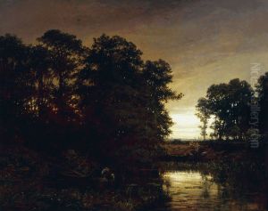 Landscape with a pond. by Charles-Francois Daubigny