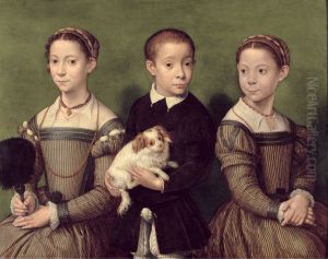Three children with dog by Sofonisba Anguissola