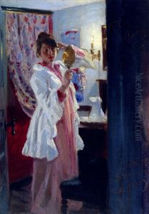 Interior med Marie Kroyer by Peder Severin Kroyer