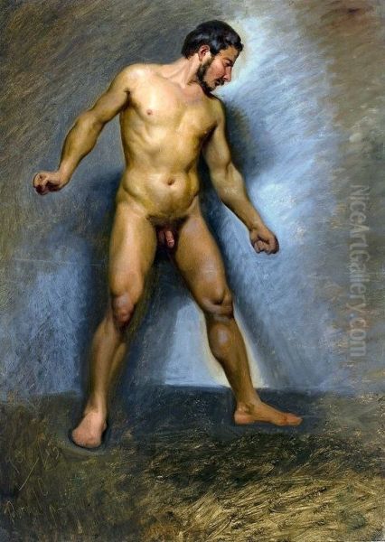 Nude man standing. - view 1