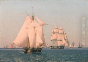 Ships under sail in a mild breeze on a clear summer's afternoon by Christoffer Wilhelm Eckersberg