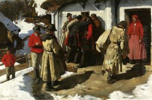 Musicians in Bronowice - in front of a tavern by Wlodzimierz Tetmajer