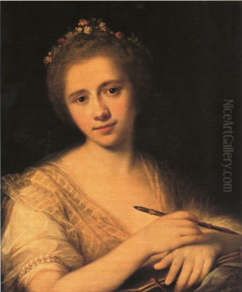 Self-portrait with flower-wreath - view 1