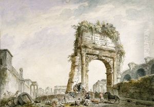 Arch of Titus in Rome. by Hubert Robert