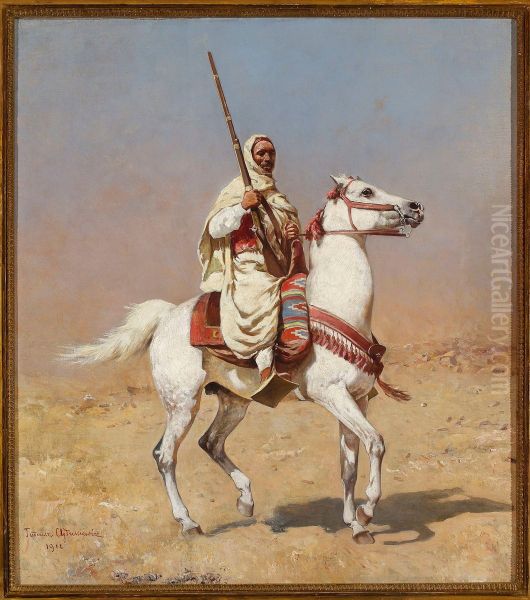 Arab on a grey horse - view 1